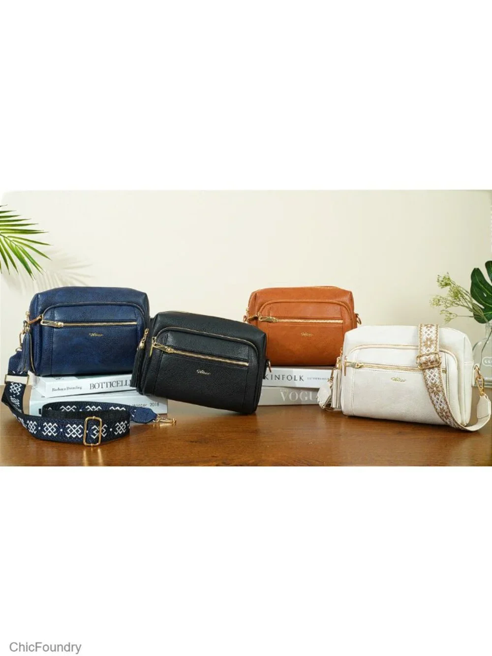 Small Faux Leather Crossbody Bag with Anti-Theft Zippers and Tassel